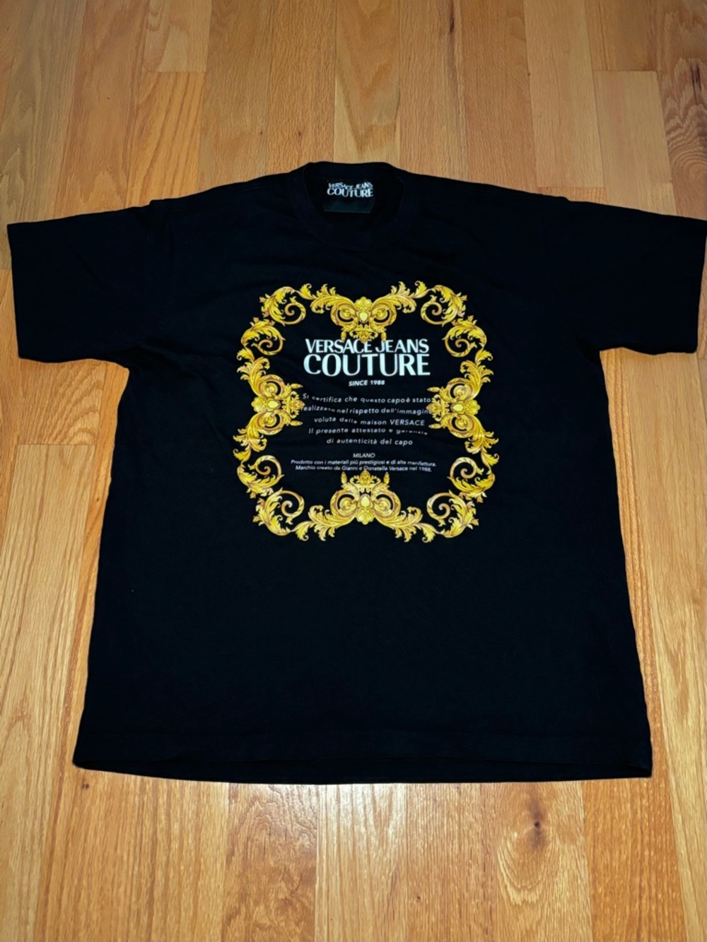 Versace Black Gold Hibiscus Logo Tshirt